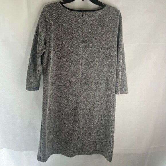 Ann Taylor Gray Tweed Scoop Neck Dress Faux Leather Pocket‎ Trim Womens Medium - Picture 2 of 10